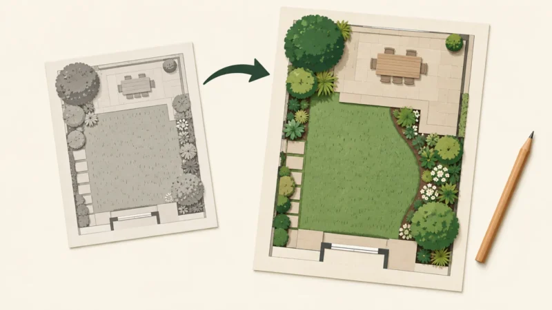 Ancien plan et implantation après modification de la terrasse et des bordures