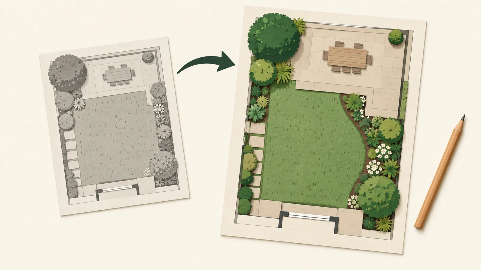 Ancien plan et implantation après modification de la terrasse et des bordures