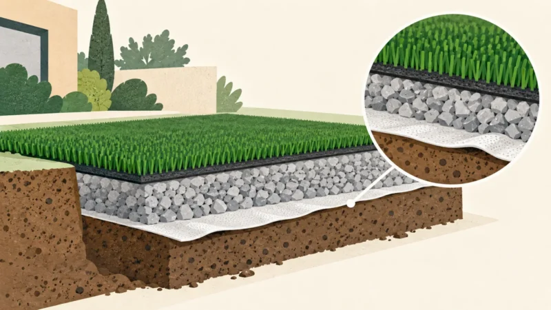 Géotextile illustré comme séparation entre le sol et une assise minérale