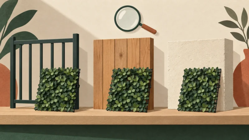 Illustration de trois supports à examiner avant une fixation : métal, bois et maçonnerie.