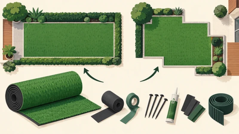 Deux formes de jardin et accessoires à confronter au contenu du kit de gazon