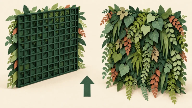 Illustration de l’avant et de l’arrière d’un panneau végétal pour repérer son orientation.