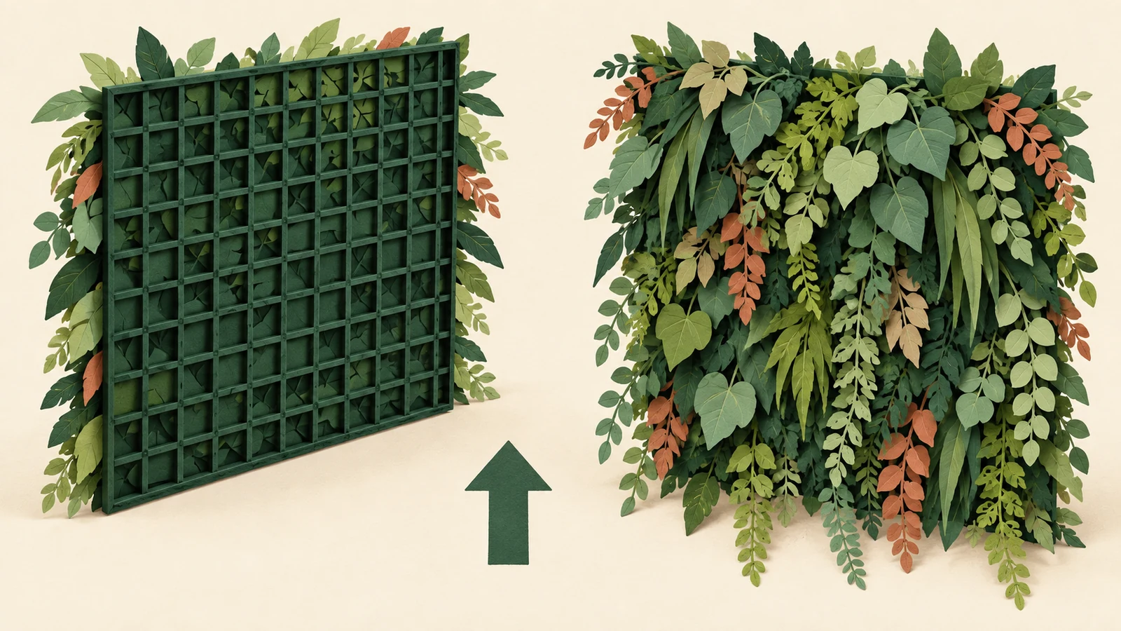 Illustration de l’avant et de l’arrière d’un panneau végétal pour repérer son orientation.