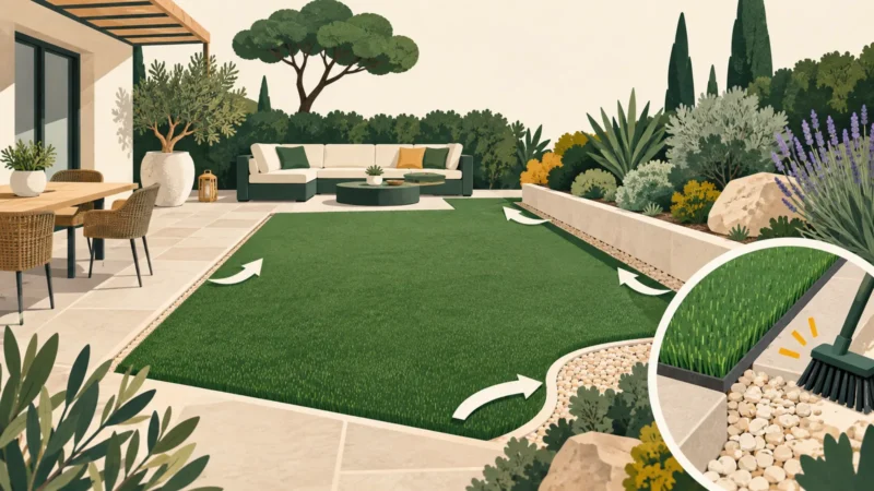 Jardin organisé pour garder les rives du gazon accessibles au nettoyage