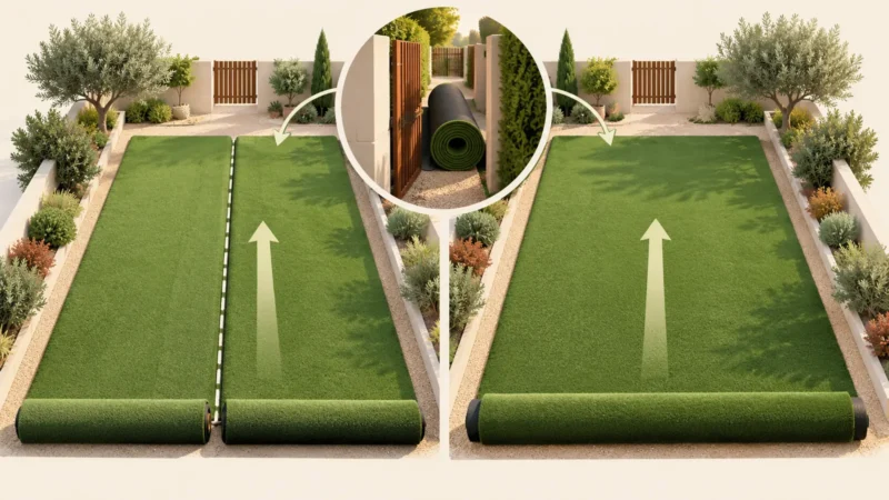 Comparaison illustrée de deux lés et un lé large avec le passage du rouleau