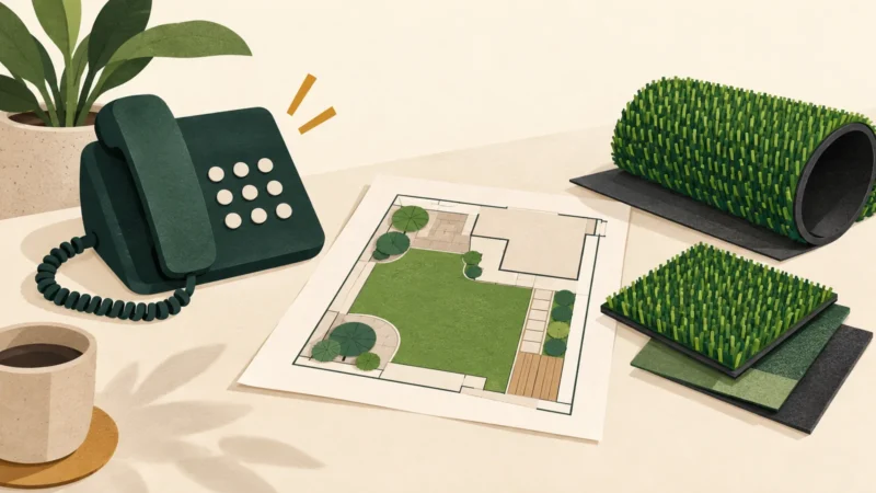 Téléphone, plan de jardin et échantillons pour préparer une demande de conseil