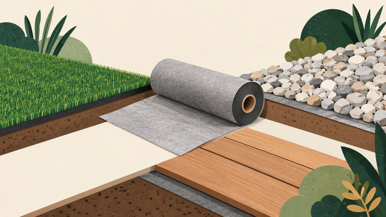 Rouleau de géotextile associé aux usages sous gazon, gravier et terrasse