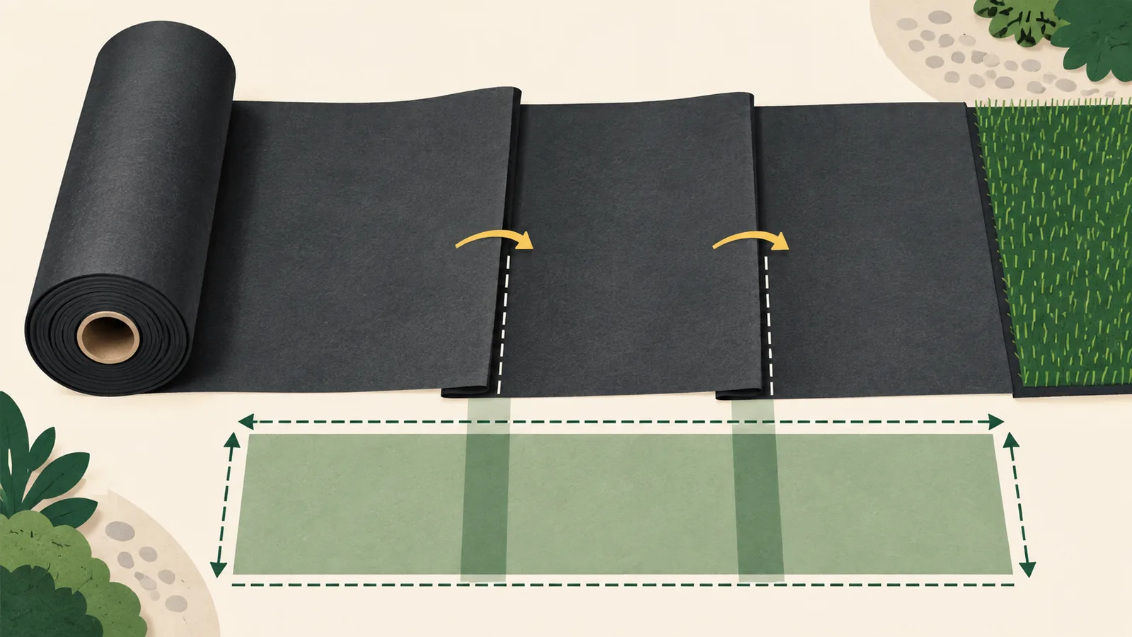 Bandes de géotextile se recouvrant et emprise réellement couverte